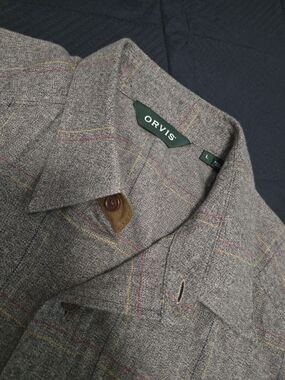 Orvis Men's Gray Plaid  Button Up- Gray Size L